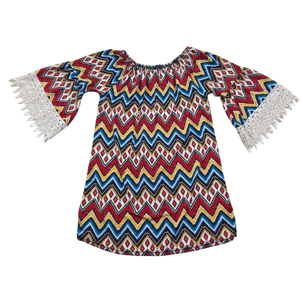 WinWin‎ Half Sleeve Lace Tunic Dress Bohemian Aztec Geometric Print Womens Small